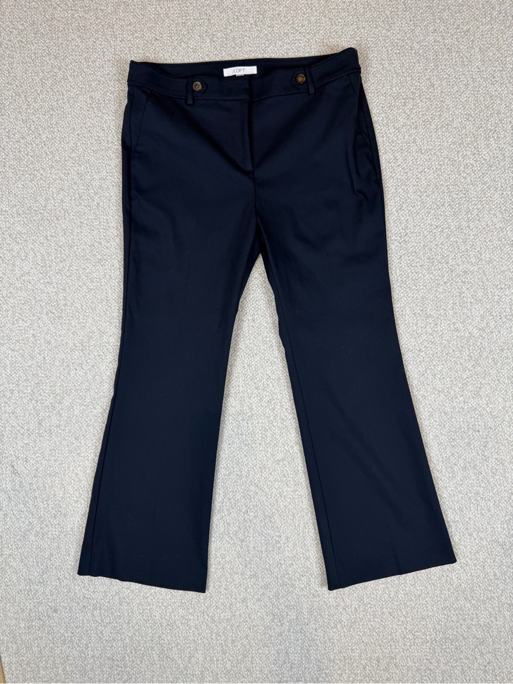 NWT LOFT 12P Navy Button Tab Bootcut Pants Petite Quiet Luxury Preppy